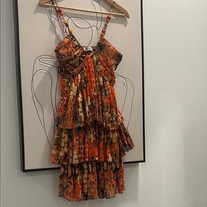 Cache Vibrant Orange and Brown Dress